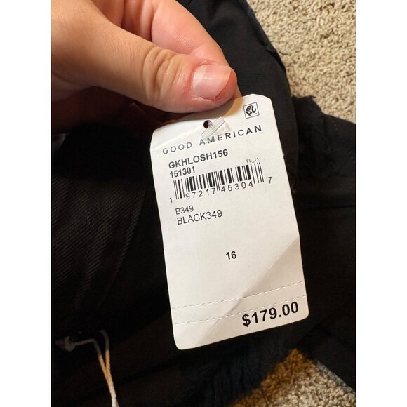 NEW Good American Khloé Long Distressed High-Rise Black Relaxed Denim Jeans 16 - Picture 13 of 16